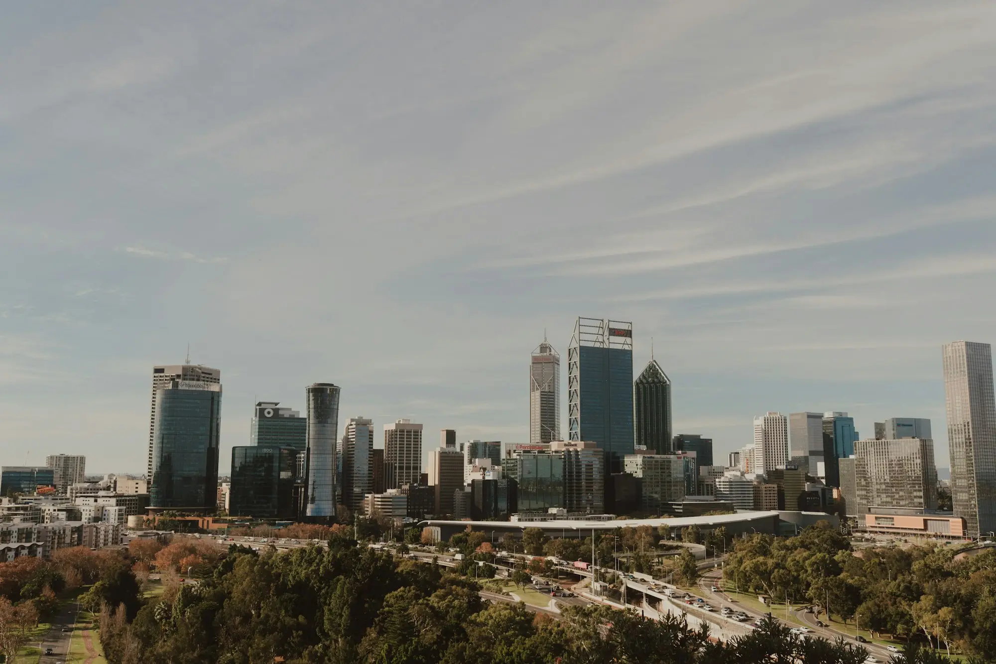 Modern low-rise commercial office and warehouse building in a Perth business park